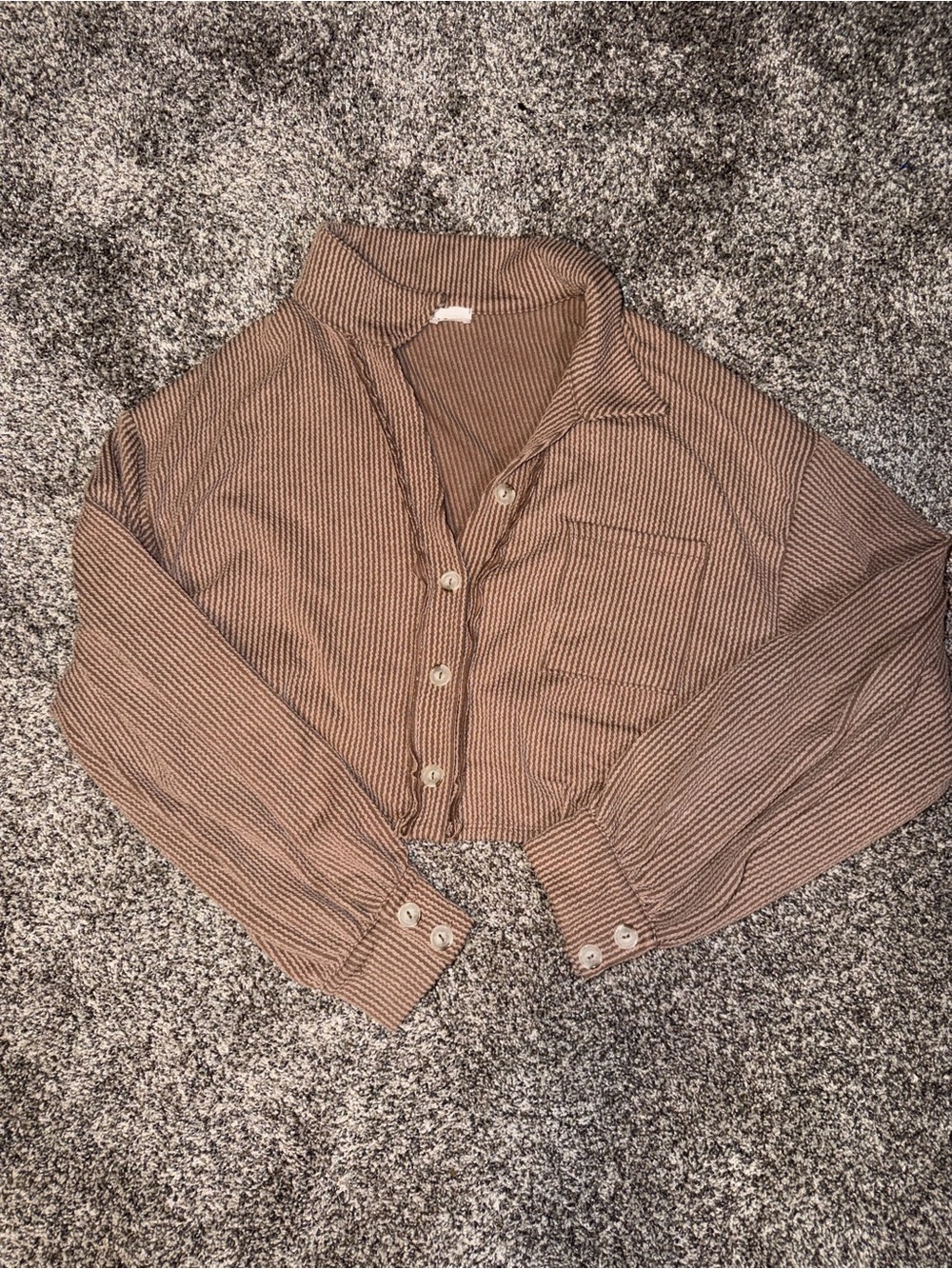 Le Lis Cropped Striped Cardigan in Brown
